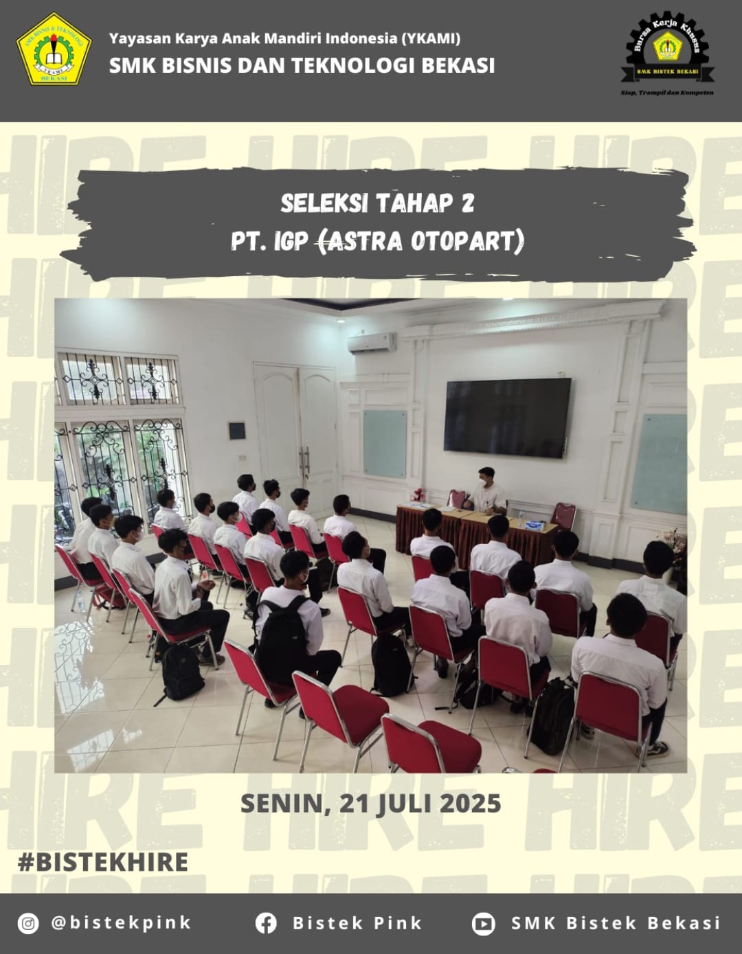 Sukses Digelar: BKK SMK Bistek Fasilitasi Rekrutmen Program Magang Operator Produksi PT. Astra Grup
